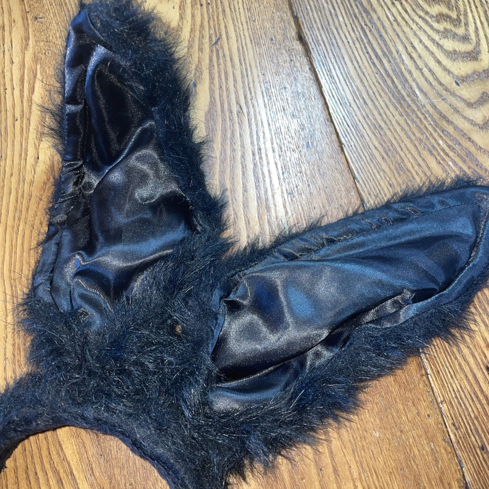 Black Rabbit‎ off center ears headband furry satin Costume Halloween